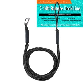 7-14FT Bungee Dock Line,316 Stainless Steel Clips Boat Ropes Mooring Rope, Built in Snubber Bungee Line for Boats PWC, Kayak, Jet Ski, Pontoon, Canoe, Power Boat (Black)