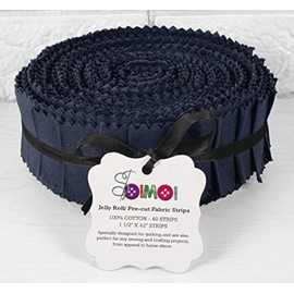 Soimoi 40Pcs Solid Dark Navy Blue Precut Fabrics Strips Roll Up 1.5 Inches Cotton Jelly Rolls for Quilting