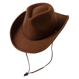 Jastore Toddler Baby Cowboy Hat Infant Baby Boys Girl Wide Brim Western Cowgirl Hats with Wind Lanyard (Coffee, 1-3 Years)