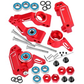 RcarmumbWow RC Upgrades Part for 1/10 Slash Rustler Stampede Bandit 2WD VXL,Aluminum Front Steering Block,Rear Stub Axle Carriers,Left Right Caster Blocks,Replacement of #3736#3752#3632,Red