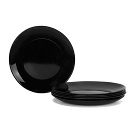 LaGlint Salad Appetizer Plate Set of 6, Lightweight 7.5 inch Opal Glass Round Black Plates for Dessert Kitchen, Dishwasher and Microwave Safe