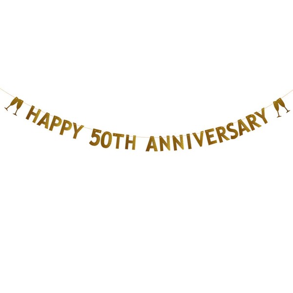 Betteryanzi Gold Glitter Happy 50th Anniversary Banner,50th Wedding Anniversary Party