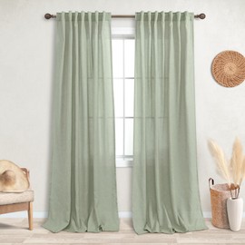 KOUFALL Sage Green Curtains 84 Inches Long for Bedroom 2 Panel Sets,Neutral Linen Boho Sheer Curtains for Living Room Window Baby Nursery,84 Inch Length,Grey Light Green
