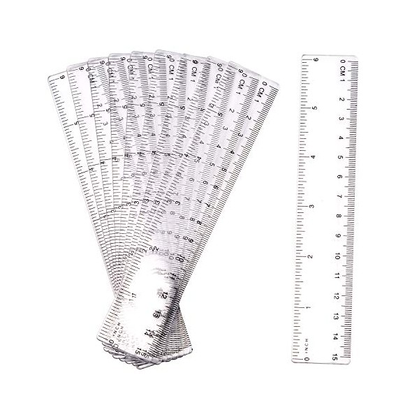 AIEX 10 PACK Clear Plastic Ruler 15cm 6 Inch Straight