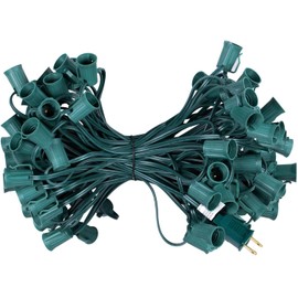 TechSense C9 Light Strand 100 FT for E17 Socket-12’’ Spacing, Christmas Light Stringer with 100 Sockets for Indoor Outdoor Wedding Patio, Green Wire