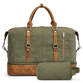 S-ZONE Weekender Bag for Men Canvas Duffle Large Weekend Overnight Travel Carry On Tote Bag with Shoe Compartment (Army Green)