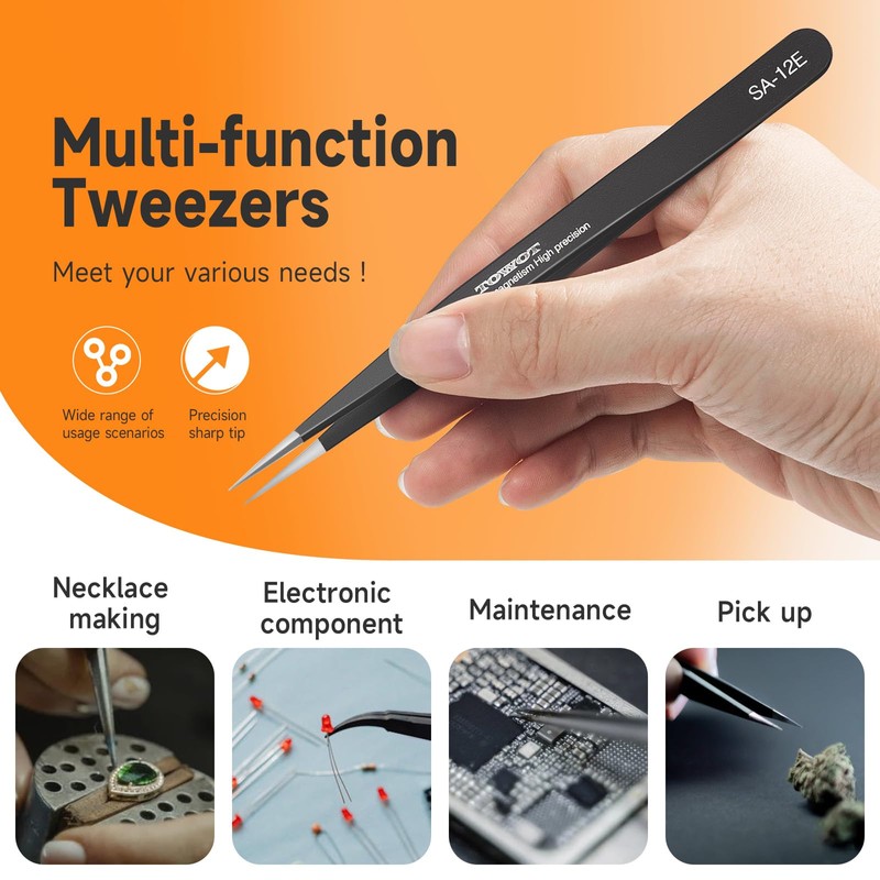TOWOT Precision Tweezers, Pointed Tweezers for Electronics, Anti-static Stainless Steel