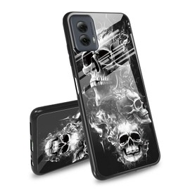 BEOTIWAD Case for Moto G Power 5G 2024,Tempered Glass Back Cover,Side Soft TPU Bumper Cutting Groove Anti-Skid Design Protective Cover for Moto G Power 5G 2024,Skull