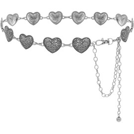 Women Concho Chain Belt Western Cowgirl Waist Chain Adjustable Metal Link (Love Silver-M)