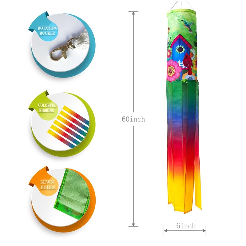 Spring Summer Birds windsocks Outdoor Heavy Duty, 60 Inch Seasonal