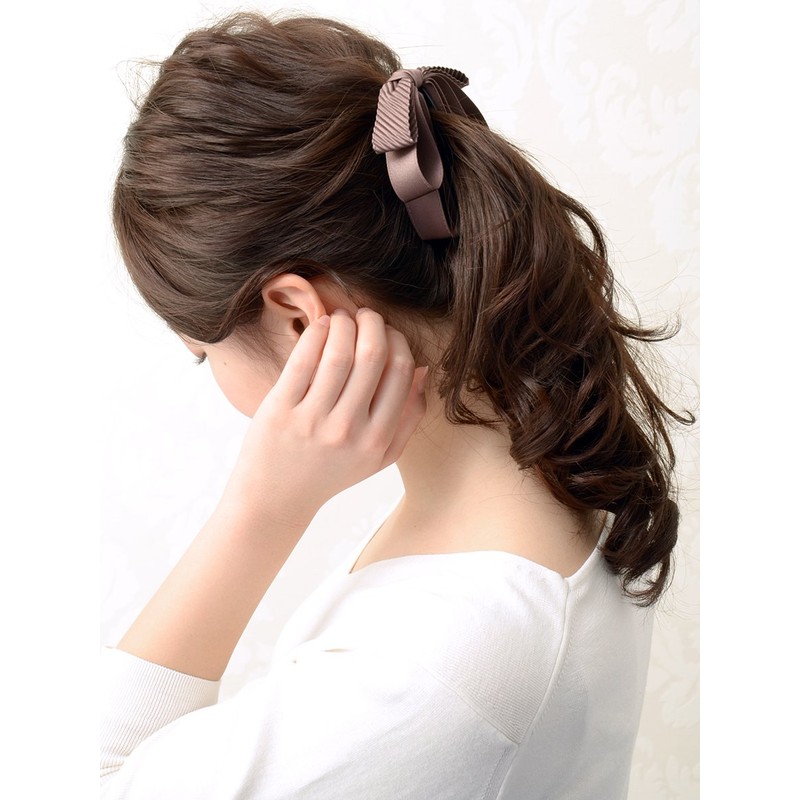 VINGTAINE H-935-BR-Cocoa BR Ribbon, Banana Clip, Satin, Thin M, Hair