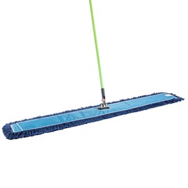 Clean Tek Professional 59.84 x 5 Inch Dry Floor Mop, 1 Reusable Dust Mop - 64-Inch Handle, Secure Attachment, Blue Cotton-Poly Floor Mop, Machine Washable, For Cleaning Home Or Office - Restaurantware