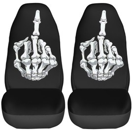 Foruidea Funny Black White Skull Car Seat Covers Universal 2 Pcs Auto Front Seat Cover Fit Most Cars,SUV,Sedan,Trucks