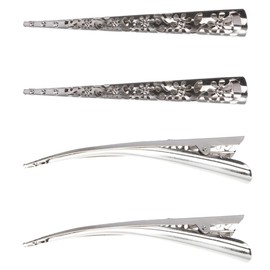 NOLITOY 4Pcs Large Metal Duckbill Hair Clips, Hollow Silvery Flower Shaped Alligator Styling Clips for Thick Long Hair