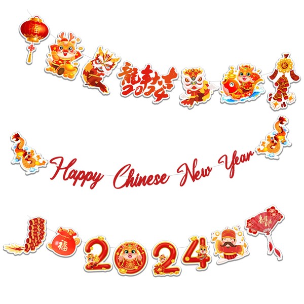 3 Pcs Chinese New Year Decorations 2024,Dragon Banner Happy Party Bunting,Door Banners Years Pennant Stickers,Blessing Couplets Cute Eve Decoration,Red Flag Paper,for Hinese Lucky Traditional Supplies