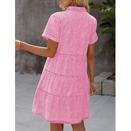 LookbookStore Pink Dresses for Women Valentine's Day Dress Pink Heart Love Print Dress Valentines Day 2024 Summer Short Sleeves Pink Dress Casual Women Babydoll Jean Dress Size XL