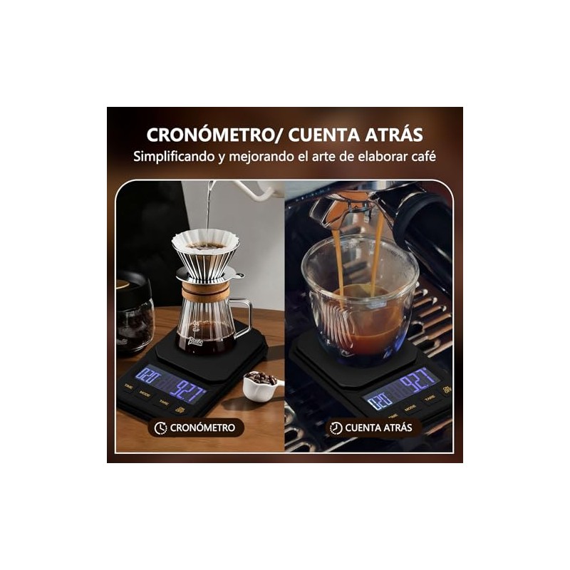 Báscula Digital Cocina con Temporizador, Bascula para Cafe 0.1g/2kg