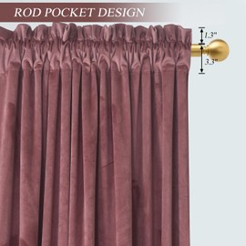 Roslynwood Dusty Rose Velvet Curtains 108 inches Long for Bedroom, Super Soft Room Darkening Thermal Insulated Window Curtains for Living Room/Nursery Kids, W52 x L108, 2 Panels/Rod Pocket