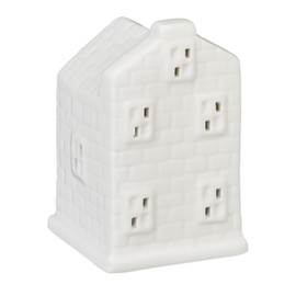 Relaxdays Ceramic Tea Light House, Light House for 1 Tea Light, H x W x D: 11 x 7 x 6.5 cm, Tea Light Holder House, White