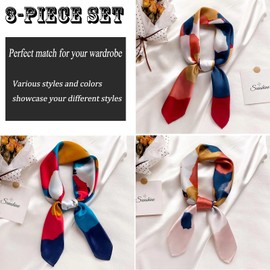 CODCOS 3 Pack 27.5 Inch Silk Feeling Scarf for Women Square Satin Head Scarf Hair Wrap Bandana Set Red