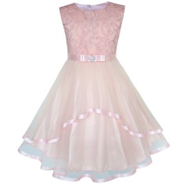 KP26 Flower Girls Dress Blush Belted Wedding Party Bridesmaid Size 10