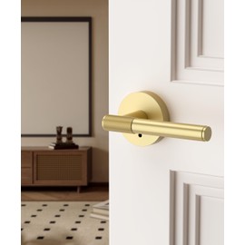 Asidrama 4 Pack Privacy Gold Door Handles, Door Lever with Door Knobs Indoor for Bedroom or Bathroom, Heavy Duty Brushed Gold Door Handles Interior with Locks for Left Right Sided Doors