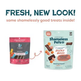 Shameless Pets Jerky Bites Treats, Salmon Loves Butternut- Healthy Dog Chews for Skin & Coat Support with Omega 3 and 6- Dog Treats with Real Wild-Caught Salmon- Free from Grain, Corn & Soy - 14 oz