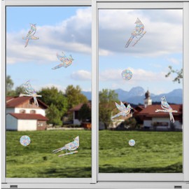 Tiz Tlloz Window Decals for Bird Strikes - Anti-Collision Window Clings - Prismatic Non Adhesive Vinyl Rainbow Glass Stickers to Save Birds from Glass Collisions, JDQC-Cardinal27
