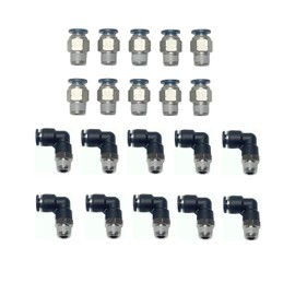 POPWIN Push Connect Fitting Kit,Pneumatic Male Straight and Elbow 1/4‘’ Tube OD x 1/8‘’ NPT Thread Metric Tube Connector PC1/4-N1+PL1/4-N1(Pack of 20)