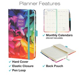 4-Year Calendar Planner - 2024-2027 - Pocket Sized - 5 Styles Available (Rainbow Petals)
