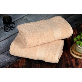 Ample Decor Hand Towel Set of 2, 46 CM X 72 CM 600 GSM 100% Cotton – Quick Drying Super Absorbent – For Hotel, Spa, Bathroom, Gym – Beige