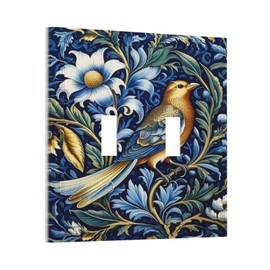 MUZUMU Bird with Blue Flower Light Switch Covers Double Toggle 2 Gang Wall Plate Dual Decorative Switch plate Electrical Faceplate for Farmhouse Living Room Decor