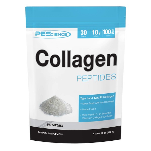 PEScience Collagen Peptides Powder, Hydrolyzed Collagen Protein with Vitamin C, 30 Servings, Unflavored, Supports Hair, Skin, and Nails