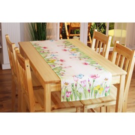 KAMACA Läufer Flower Meadow High-Quality Print Motif with Wonderful Tulips - A Jewel on Any Table in Spring Summer (Table Runner 40 x 140 cm Tulip Splendor)