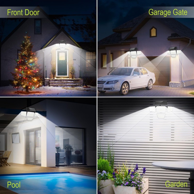 daphino 3000LM Solar Lights Outdoor with Motion Sensor,4 Head 270°