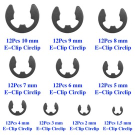 Vgoohobby 120Pcs Steel E-Clip Assortment Kit External Circlip Snap Rings E Clip (1.5mm-10mm) for Bearings Gears Pulleys Axles RC Shaft U Joint