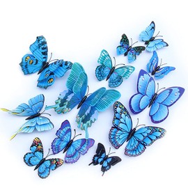 ULIN 3D 3D Butterfly Wall Sticker Wall Sticker Magnetic Double-sided Tape Sticker Living Room Refrigerator Interior Wall Sticker Stylish Cute Wallpaper Poster Blue