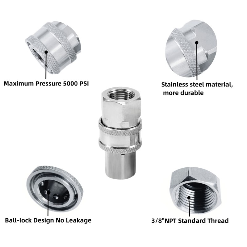 Pressure Washer Quick Connect Fittings,NPT 3/8 inch Stainless steel Spray