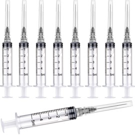 DM YOSLEB 100 Pack 5ml/cc Plastic Luer Lock Syringa with 22Ga and Cap, Individually Sealed Wrapped, for Scientific Labs, Measuring Liquid, Refilling Cartridges or Glue Applicator