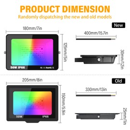 PICAA RGB LED Outdoor Spotlight, 50 W Floodlight with Remote Control, LED Spotlight, Outdoor Spotlight, IP66 Waterproof, 5000 LM Outdoor Spotlight, Floodlight for Indoor, Garden, Backyard, Party (Pack