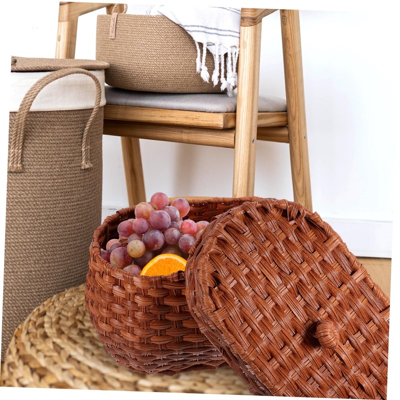VILLFUL Elegant Lidded Egg Storage Basket Woven Potato Bread Basket
