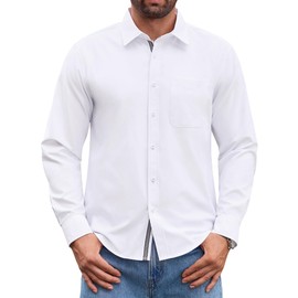 Lion Nardo Oxford Shirts for Mens Solid Long Sleeve Dress Shirts Wrinkle Free Regular Fit Business Casual Button Down Shirts White