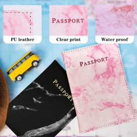 Boyigog 2pcs Luggage Tags and 2pcs Passport Covers,Suitcases Luggage Tag and Passport Holder,Marble PU Leather Cover & Labels Protective Cover for Family Travel Organiser (Black+Pink)