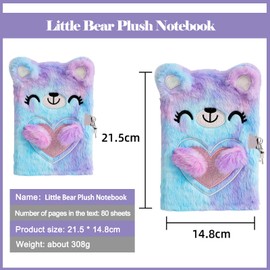 Plush Notebook with Lock, Diary with Lock Girls, Notebook Children Girls, Beautiful Bear Plush Diaries for Writing and Drawing for a Girl's Birthday