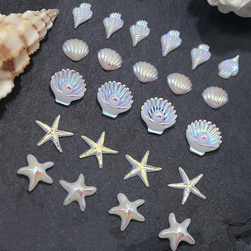 3D Nail Charms Summer Beach 2Boxe Aurora Bianco Blu Stella