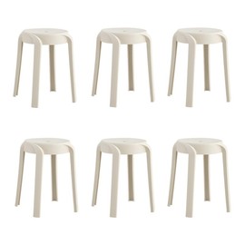 18 Inch Plastic Stack Stool (Set of 6) - Round Stackable Chair for Students, Indoor, Outdoor, Home, Office, Classroom - Waterproof, Portable, Beige