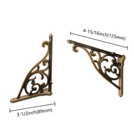 Heavy Duty Solid Stand,5 Inch 4 Pack Antique Brass,Right Angle Wall Panel Support Bracket,Decorative Shelf Bracket,Heavy Duty Vintage,Wall Mount Support DIY - Shelf Hardware Included