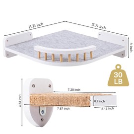 Coolex Cat Wall Shelves, Corner Cat Shelf with 3 Cat Wall Steps, Cat Shelves for Wall Large Cats Set, Cat Wall Bed with Plush Covered, Wall Mounted Cat Climbing Shelf for Indoor Cats (White)