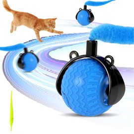 Smart Interactive Cat Toys for Indoor,Automatic Rolling Pet Ball,Teasing Hunting Toy for Kitten,3 Stimulating Modes,USB Recharge and Mouse Tail Toy 2 Tails Bule