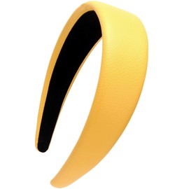 LONEEDY - Diadema de piel dura de 1,7 pulgadas para mujer, color amarillo